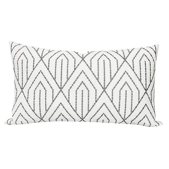 SLOW COW Cotton Linen Embroidery Decorative Rectangle Throw Pillow Cover Lumbar Cushion Cover Pillowcases for Bed Couch Sofa 12 x 20 Inches Dark Gray