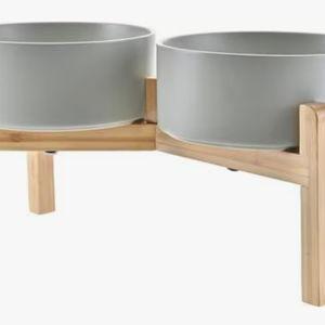 SpunkyJunky Ceramic & Bamboo Non-Slip Elevated Dog Bowls, 2 count 5.3 oz Cup