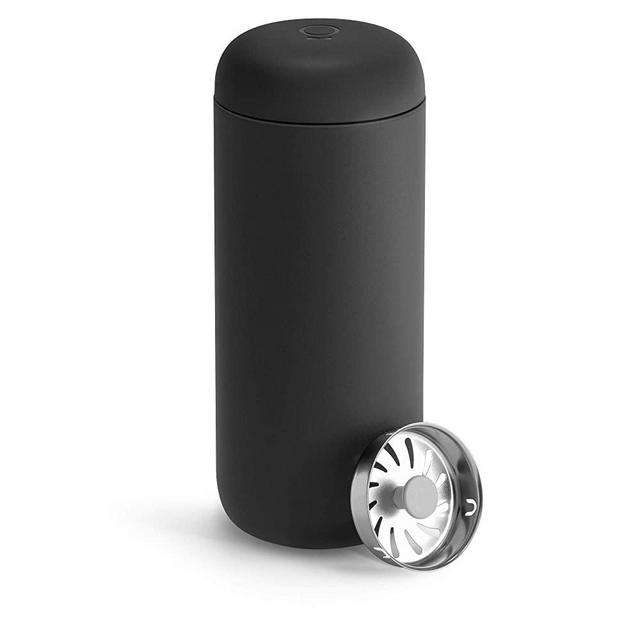 Fellow Carter Move Mug, Vacuum Insulated with Snap-In Splash Guard and True Taste Ceramic Coating (Matte Black, 16oz)