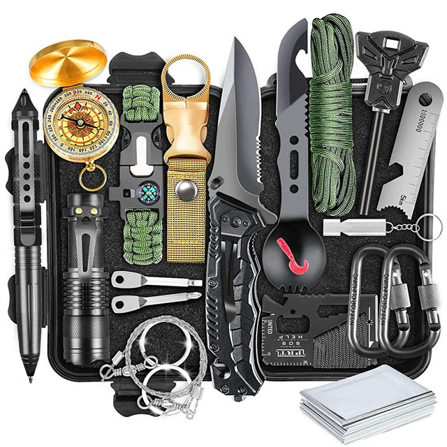 Survival Kits, Gift for Men Dad Husband, Emergency Survival Gear and Equipment 19 in 1, Fishing Hunting Birthday for Men, Camping Accessories, Cool Gadget