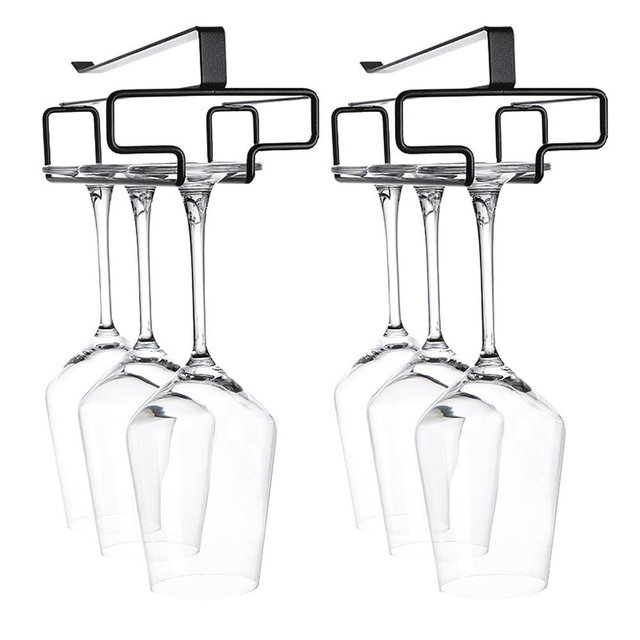 COGFYKA 2Pcs Wine Glass Hanger - Quick-Install No-Drill Hanging Home Stemware Rack Wine Glass Storage Stemware Organizer Kitchen Storage (Black)