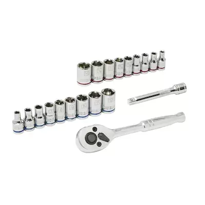 Shop Kobalt Kobalt 20-Piece Standard (SAE) and Metric Combination Polished Chrome Mechanics Tool Set (1/4-in)