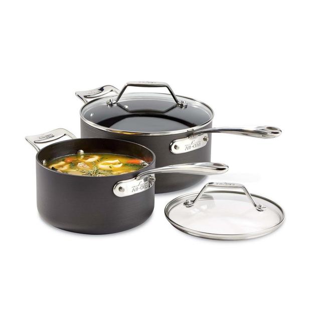 All-Clad Essentials Hard Anodized Nonstick Cookware Set, 2-piece Sauce Pan Set with lids, 2.5 & 4 quart