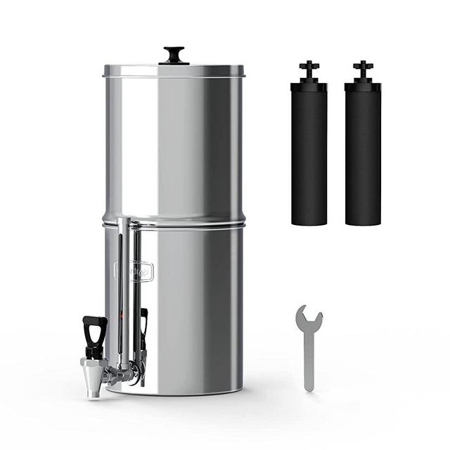 Waterdrop WD-TK Gravity-fed Water Filter System, 2.25-gallon Stainless-steel Countertop System, with 2 Filters and Metal Water Level Spigot, Reduces up to 98.95% of Chlorine&Bad Taste-King Tank Series