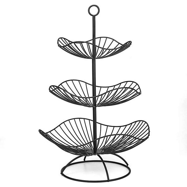 FOYO 3-Tier Fruit Basket Bowl, Countertop Fruit Stand Separable Hanging Basket for Vegetables, Snacks, Household Items - Metal Cast Iron Black