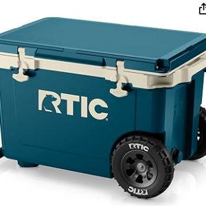 RTIC 52 Quart Ultra-Light Wheeled Hard Cooler Insulated Portable Ice Chest Box for Beach, Drink, Beverage, Camping, Picnic, Fishing, Boat, Barbecue, 30% Lighter Than Rotomolded Coolers