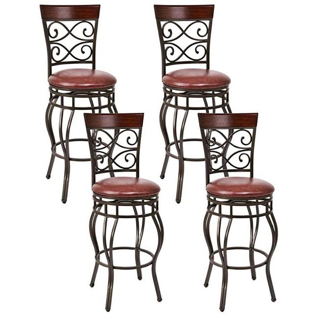 COSTWAY Bar Stools Set of 4, 360 Degree Swivel, 30" Seat Height Bar stools, with Leather Padded Seat Bistro Dining Kitchen Pub Metal Vintage Chairs (Set of 4)
