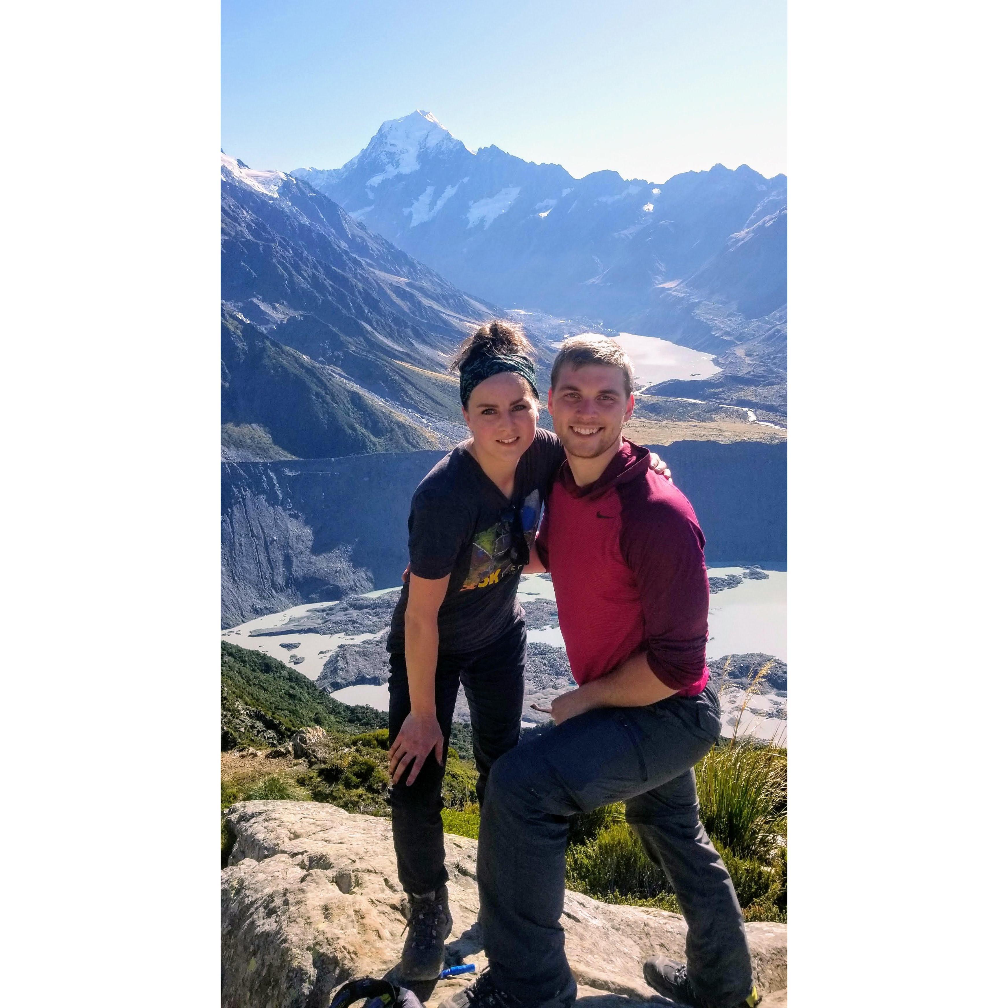 Hiking at Mount Cook on our honeymoon. We had just climbed up 2,200 steps!