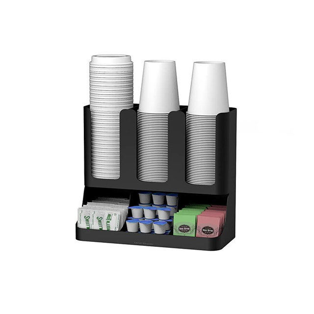Mind Reader 6 Compartment Upright Breakroom Coffee Condiment and Cup Storage Organizer, Black, 13.5 x 4.30 x 12