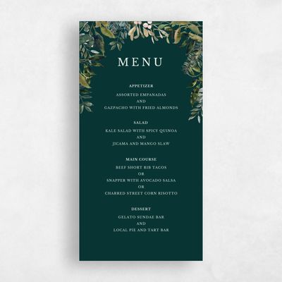 Dark Emerald, Green Wedding Menu - Buxton