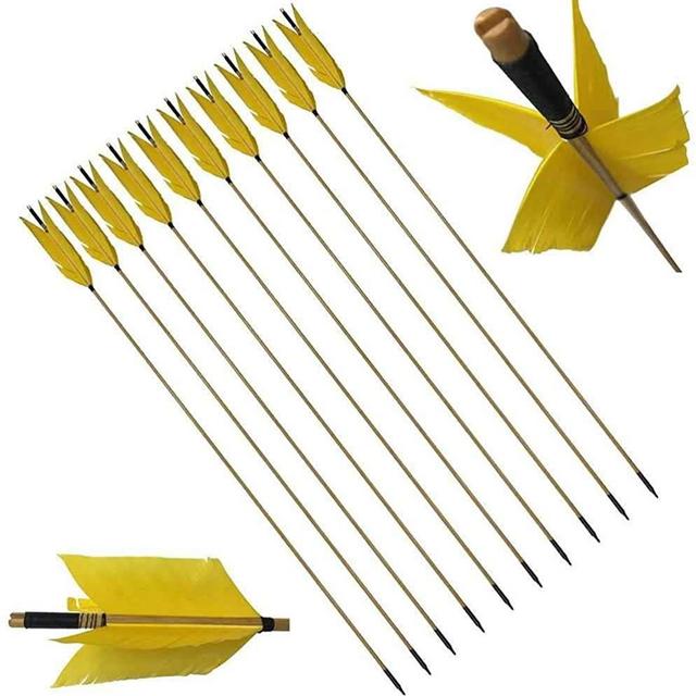 XIXILI Archery Hunting Flu-Flu Arrows 32inch Wooden Arrows Spine 400 Target Practice Arrows with 4 Turkey Feather Replaceable Arrowhead for Outdoor Hunting Shooting