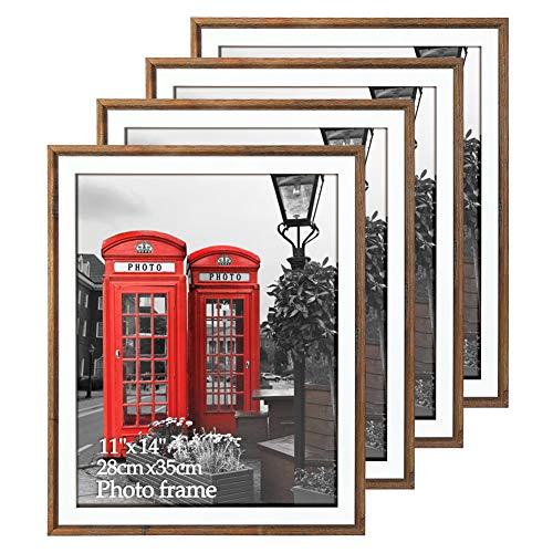 Edenseelake 11x14 Picture Frames Rustic Barn Wood for Wall Mounting Weathered Brown Frame Set, 4 Pack
