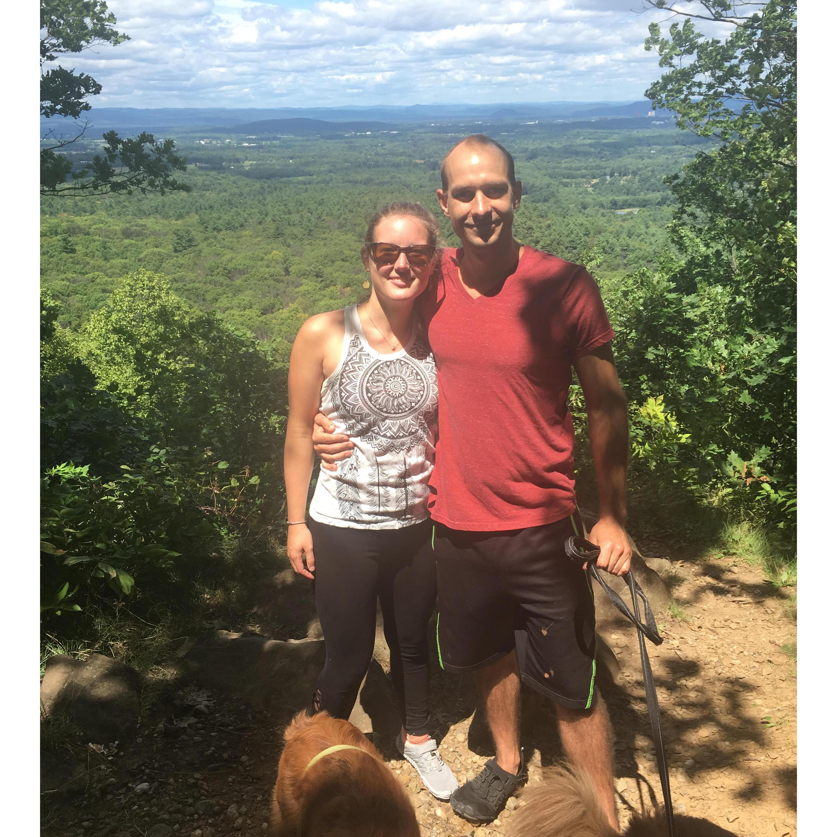 Hiking in 2019 in Amherst MA off the trails attached to our yard where we last lived