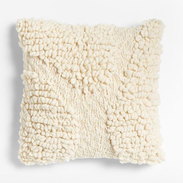 Ivory Looped Wool Throw Pillow Cover 23"x23"