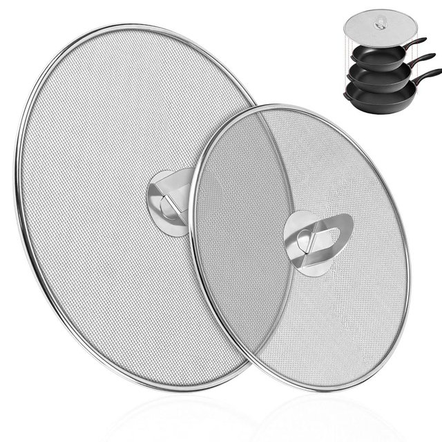 2-Pack Splatter Screens for Frying Pan - Stainless Steel Grease Splatter Guard with Foldable Knob, Ultra-Fine Mesh, Rust-Free (10" & 13") - No Oil Mess, No Burns