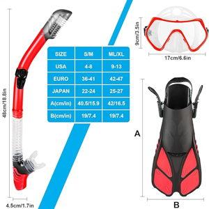 ZEEPORTE Mask Fin Snorkel Set, (Size: ML/XL) Travel Size Snorkeling Gear for Adults with Panoramic View Anti-Fog Mask, Trek Fins, Dry Top Snorkel and Gear Bag for Swimming Training, Snorkeling Kit Diving Packages
