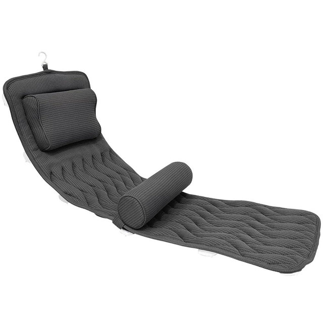 Full Body Bath Pillow with Adjustable Lumbar Roll Pillow Bathtub Cushion with 14 Suction Cups 3D Air Mesh Fit Any Tub Gray Bathroom Accessories