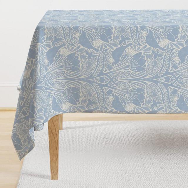 Blue Art Nouveau Tablecloth - Spring Tulips by anja_steiner - Sky Blue Damask Light Blue Large Scale Cotton Sateen Tablecloth by Spoonflower