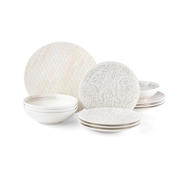 Lenox Textured Neutrals Netting/Vines 12-PC Dinnerware Set, Service for 4