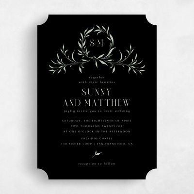 Black Ticket Wedding Invitation - Clairemont Portrait