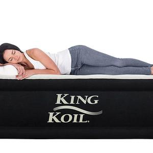 King Koil QUEEN SIZE Luxury Raised Air Mattress - Best Inflatable Airbed with Built-in Pump - Elevated Raised Air Mattress Quilt Top & 1-year GUARANTEE
