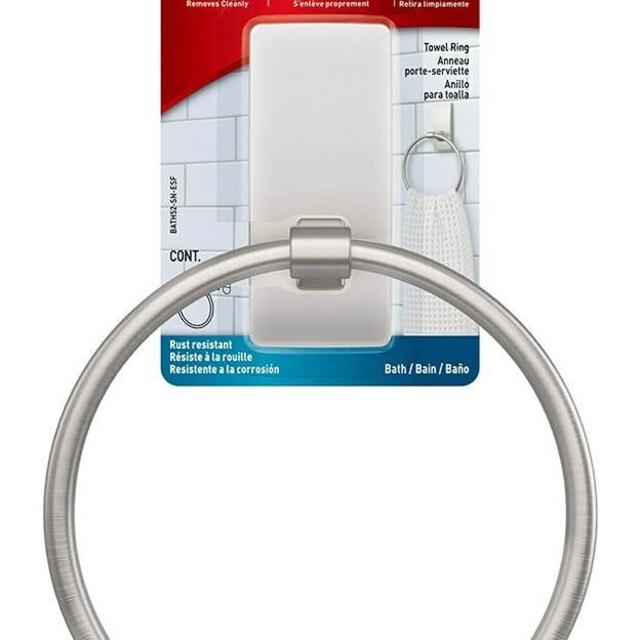Command Hand Towel Holder Satin Nickel with Water Resistant Command Strips, Rust Resistant Bathroom Organizer, Holds up to 5 lbs, Large