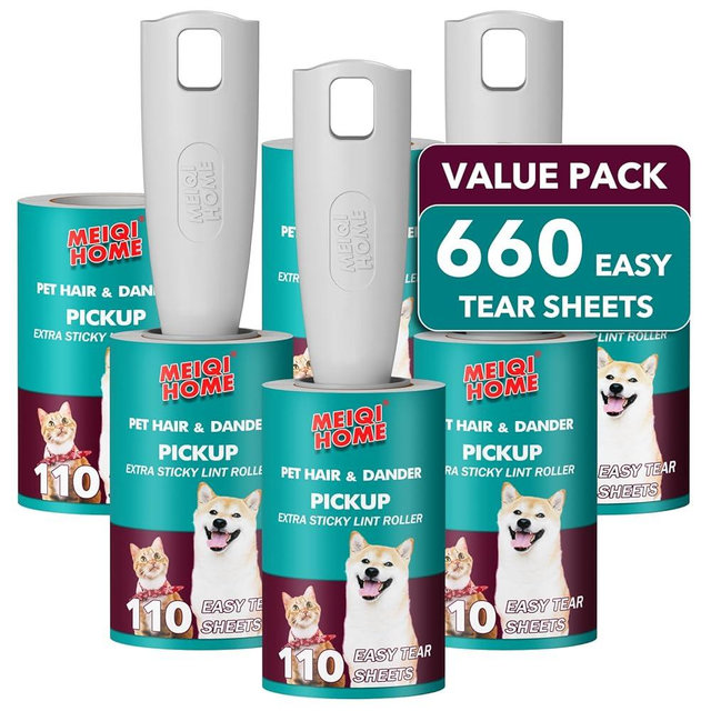 MEIQIHOME Lint Rollers for Pet Hair Extra Sticky, 660 Sheets Value Set Lint Roller with 3 Upgraded Handles, 6 Rollers Portable Pet Lint Remover for Clothes, Furniture, Carpet, Dog & Cat Hair Removal