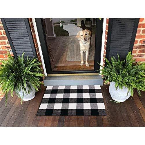 Ukeler Buffalo Plaid Rugs 2×3- Cotton Retro Farmhouse Doormat Tartan Checkered Layered Door Mats Outdoor Hand-Woven Washable Throw Rugs for Front Porch/Kitchen/Sink/Bathroom/Entry Way