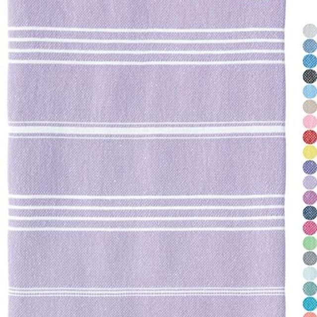 WETCAT Original Turkish Beach Towel (39 x 71) - Prewashed Peshtemal, 100% Cotton - Highly Absorbent, Quick Dry and Ultra-Soft - Washer-Safe, No Shrinkage - Stylish, Eco-Friendly - [Lilac]