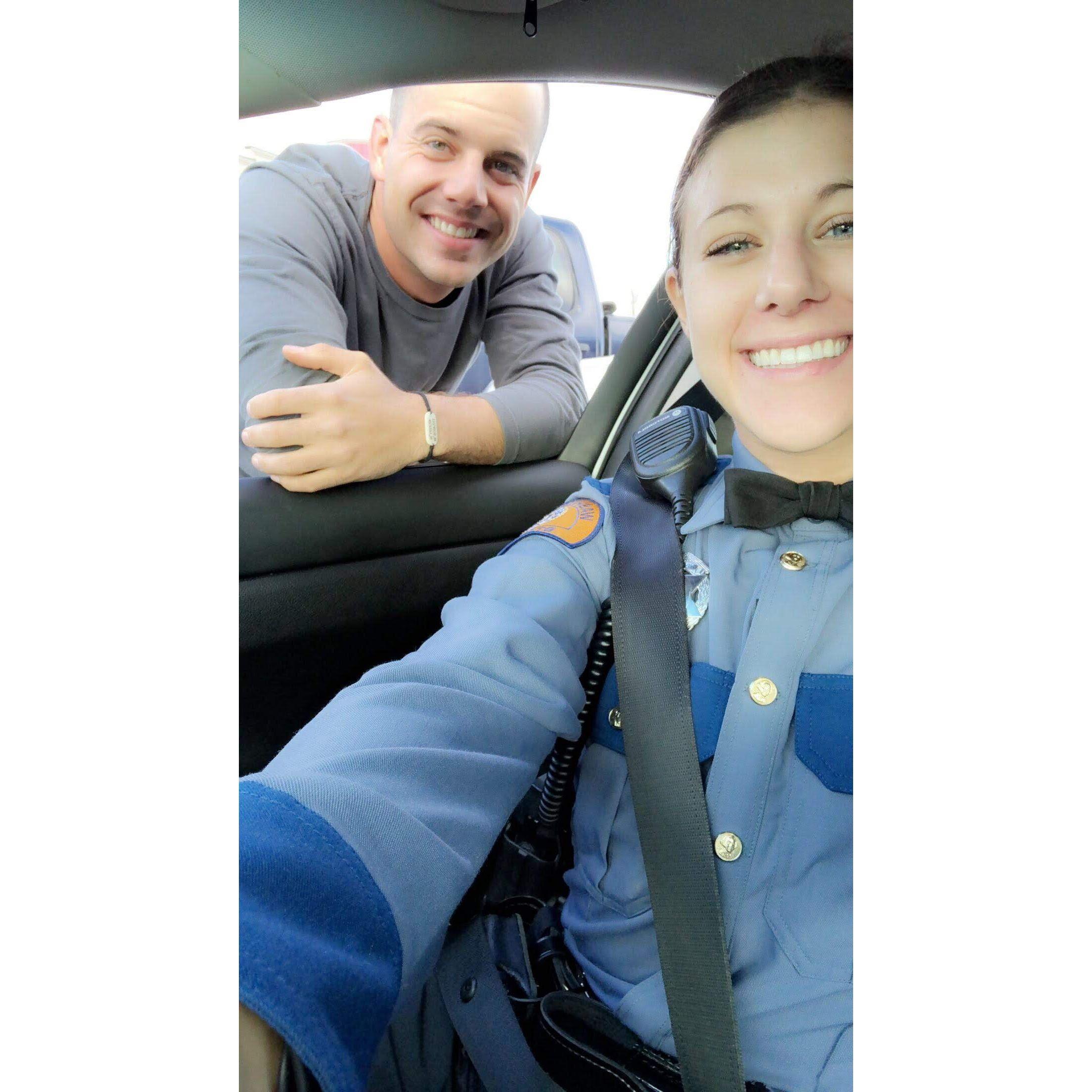 Chris visiting Victoria at work. January 2018