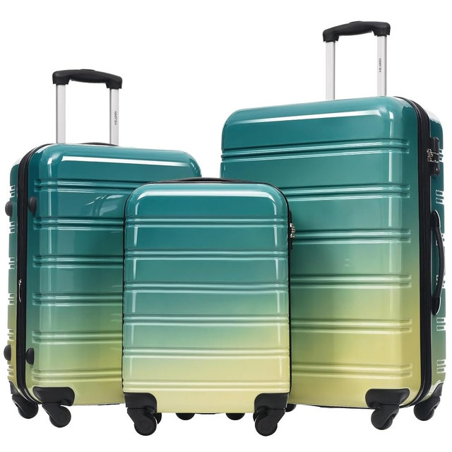 Merax Gradient Color Luggage Set,3 Piece Expandable Lightweight Hardshell with Spinner Wheels and TSA Lock,20" 24" 28"(Green + Yellow)