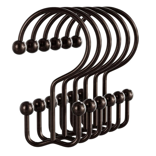 Bathway Shower Curtain Hooks Bronze Shower Curtain Rings, 12 Pcs Double Hook Shower Curtain Hooks Rings Shower Curtain Hangers Rust Proof, Metal Shower Hooks for Bathroom Shower Curtain Rod