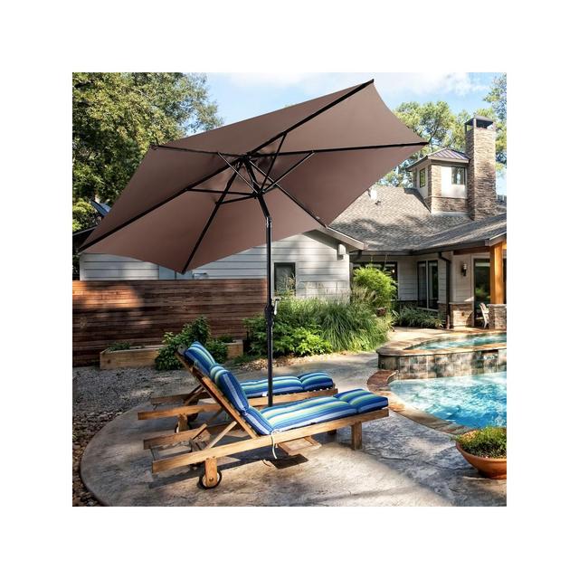 Costway 10FT Patio Umbrella 6 Ribs Market Steel Tilt W/ Crank Outdoor Garden Tan