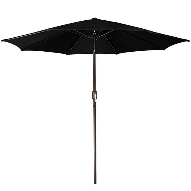 Blissun 9' Outdoor Aluminum Patio Umbrella, Market Striped Umbrella with Push Button Tilt and Crank, Black