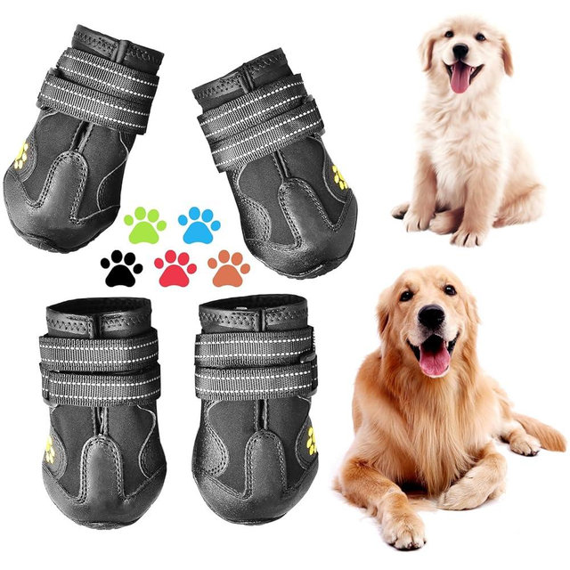 CovertSafe& Dog Boots for Dogs Non-Slip, Waterproof Dog Booties for Outdoor, Dog Shoes for Medium to Large Dogs 4Pcs with Rugged Sole Black