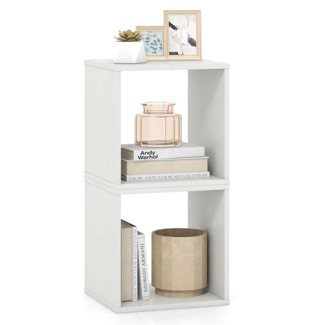 Costway 2PCS Stackable Storage Cube Free-standing Storage Organizer Bookcase for Bedroom White