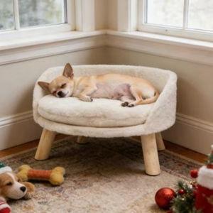 Wisfor Waterproof Nordic Stool Elevated Cat Bed with Removable Cover, White, Medium