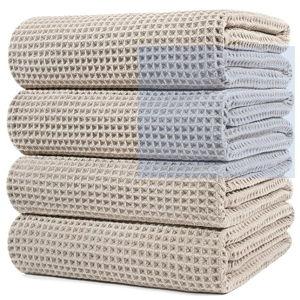 Beige - POLYTE 430 GSM Microfiber Oversize Quick Dry Lint Free Bath Towel, 60 x 30 in, 4 Pack (Waffle Weave)