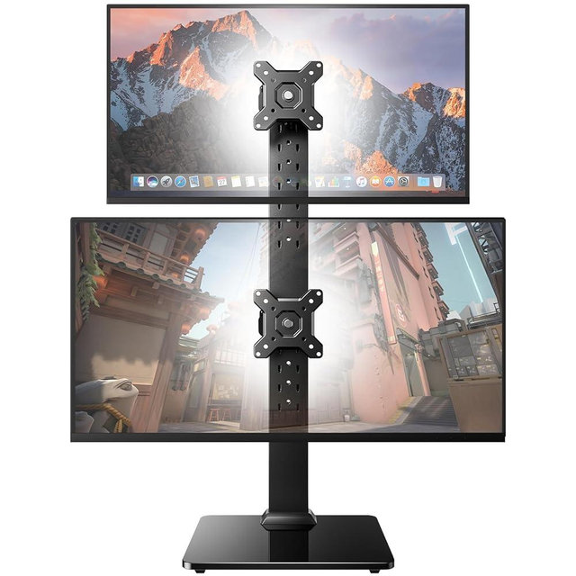 HUANUO Dual Monitor Stand for 13 to 34 Inch, Max Load 44 lbs, Vertical Monitor Mount, Freestanding Monitor Riser with Swivel, Tilt, Rotation, 13 Height Settings, Max VESA 100x100