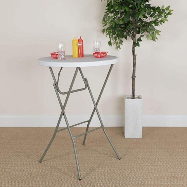 Flash Furniture 2.6-Foot Round Granite White Plastic Bar Height Folding Table