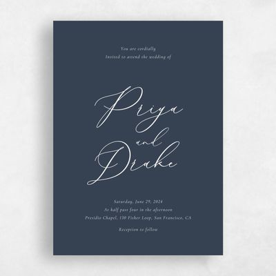 Grayed Navy, Blue Wedding Invitation - Merlo Portrait