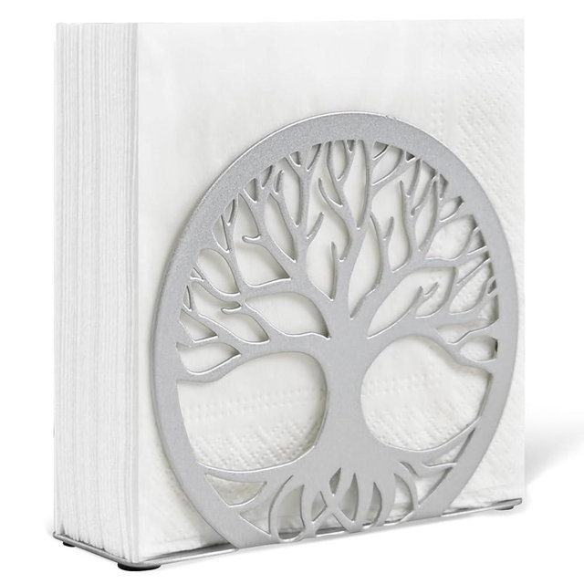 Silver Napkin Holder for Table – Sleek Standing Napkin Dispenser for Kitchen, Dining Room, or Coffee Shop | Perfect for 6-inch Cocktail Napkins, Farmhouse & Outdoor Spaces (6"x 1.7"x 4.9")