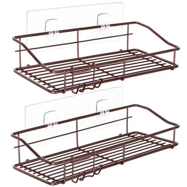 Nieifi Shower Caddy Shelf Storage Rack Adhesive Without Drilling Stainless Steel with Hooks for Washroom, Lavatory, Restroom, Toilet, Bathroom, Kitchen - 2 Pack Bronze