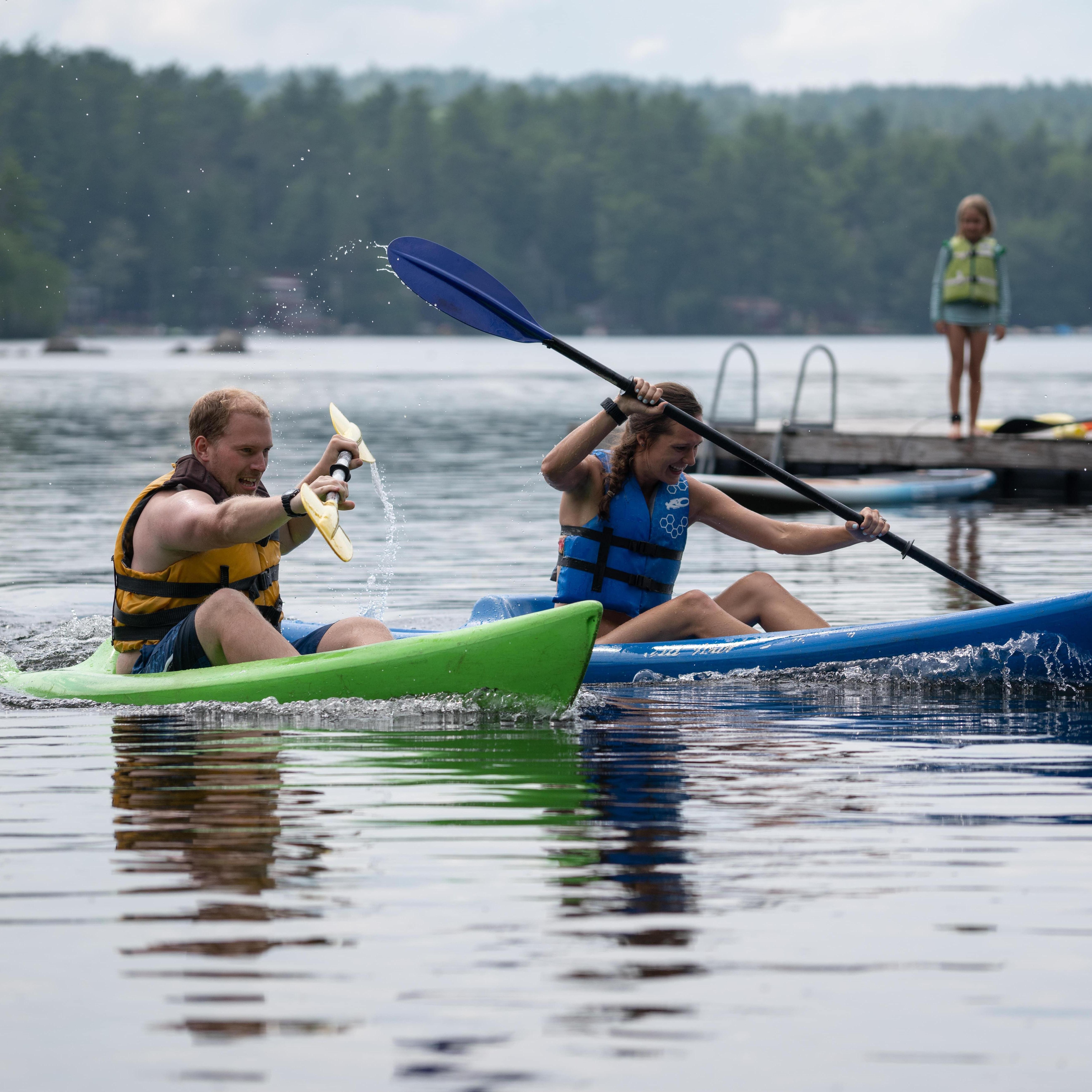 Kayak racing during the Susinskas family vacation in Maine.