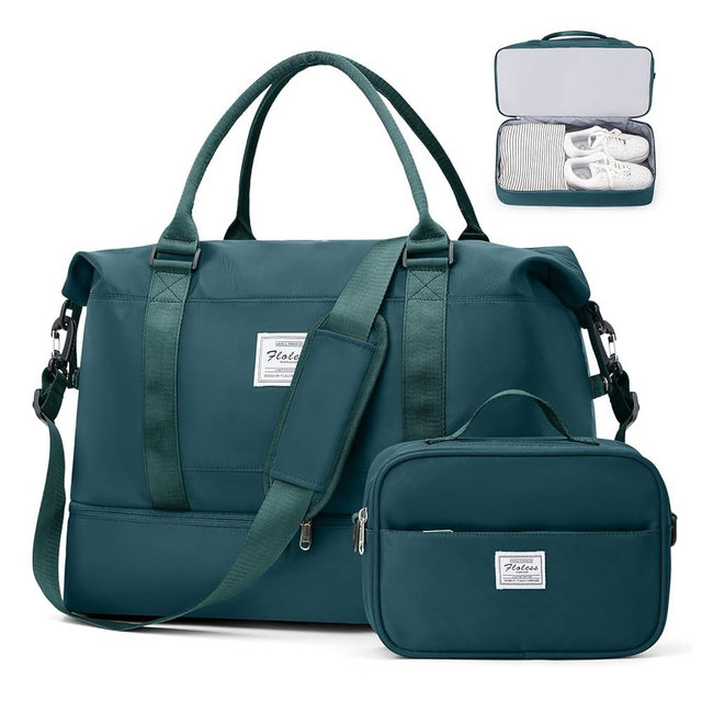 Large Weekender Bags for Women, Travel Duffel Bags with Shoe Compartment,Personal Item Travel Carry on Overnight bag for women Travel Set,Peacock Blue2