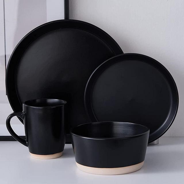 Stone Lain Jules Stoneware 16-piece Round Dinnerware Set, Black