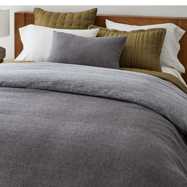 European Flax Linen Mini Waffle Duvet, King, Slate