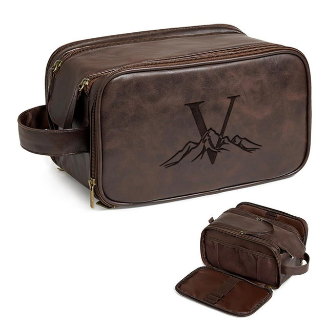 Janhavi Makeup Bag, Groomsmen Gifts, Travel size Toiletries Bag Waterproof, Cruise Ship Essentials, Travel Bag Expandable, Men's Accessories Storage, Travel Essentials, Gift Box for Men (Dark Brown V)