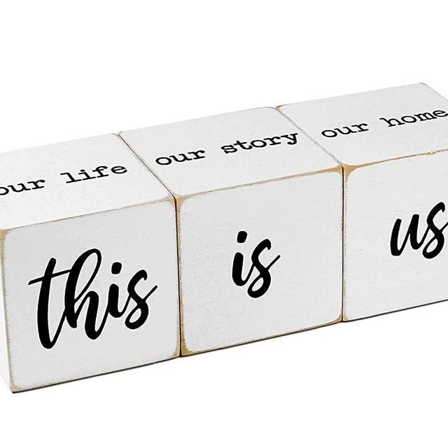 Wooden Farmhouse Table Top Decor-This is us&Our Life Our Story Our Home Letter Blocks Decor, 2 Sides Vintage Rustic Tiered Tray Decorations, Modern Farmhouse Decor Signs for Living Room Home Shelves