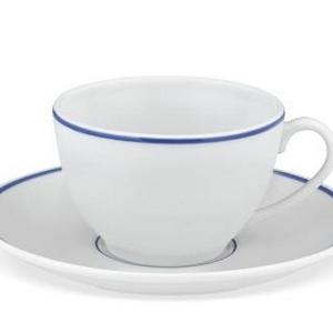 Apilco Tradition Blue-Banded Cups & Saucers, Set of 4